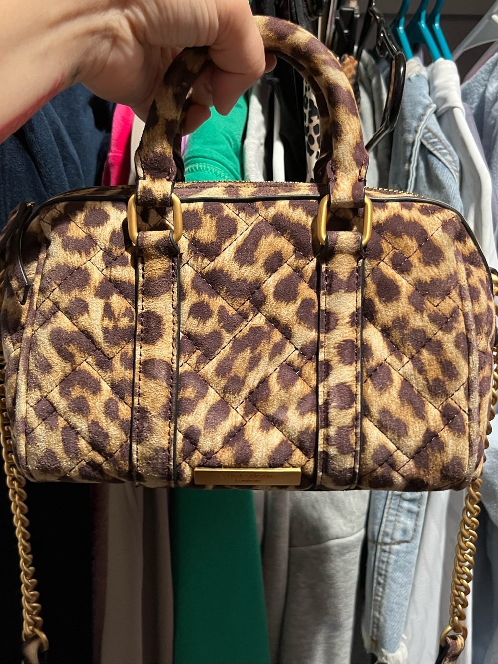 Kurt Geiger Leopard Quilted Satchel mini speedy style crossbody bag with charms - Picture 3 of 4